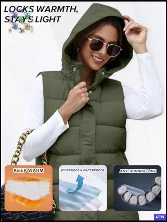 Long Puffer Vest Hooded Sleeveless Zip Up Gilet Quilted Winter Casual Slim Fit - Picture 4 of 7